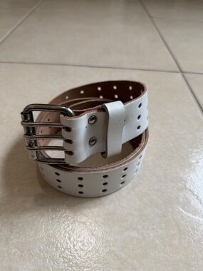 Twin Roller Buckle Casual Jean Punk Belt Genuine Full Leather Belt Off White OS